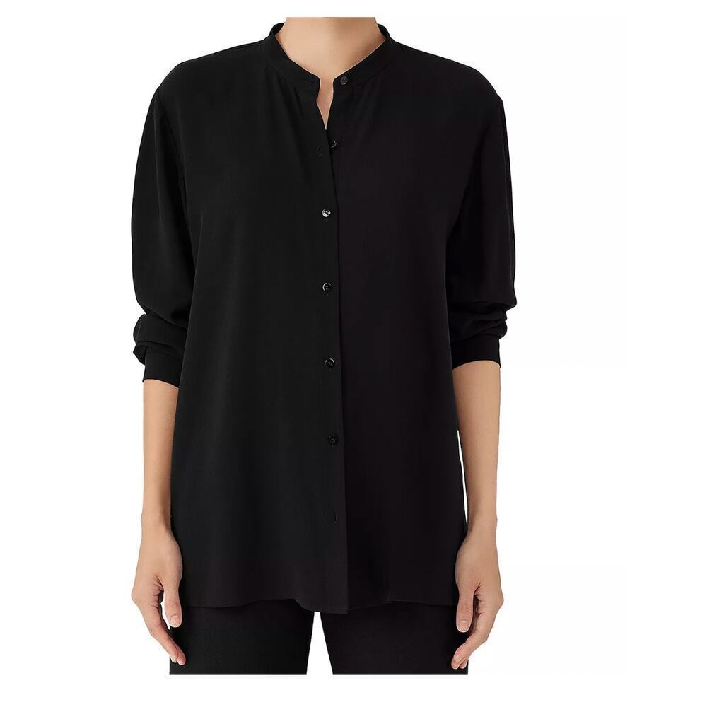 Eileen Fisher Mandarin Collar Boxy Shirt 100% Silk NWT